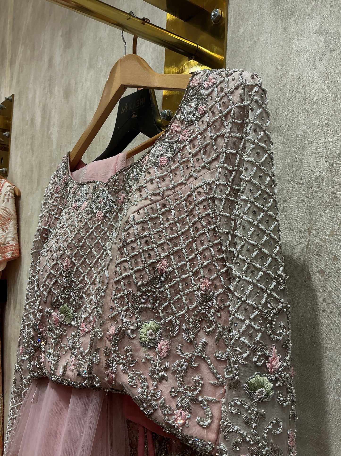 Rose Quartz Hand-Embroidered Raw Silk & Net Lehenga Set