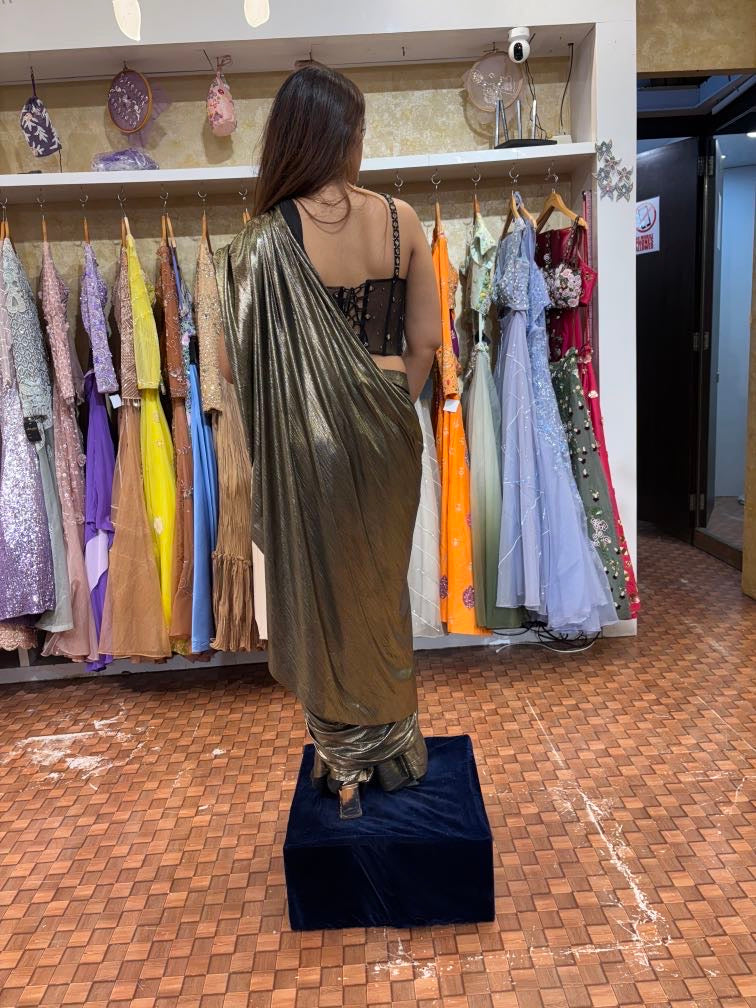 Black and copper simmering saree with corset blouse