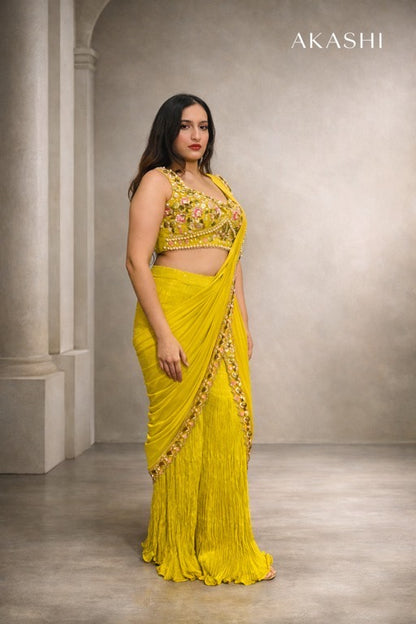 Acrylic Work Pant Saree with Heavy Embellished Pallu Border