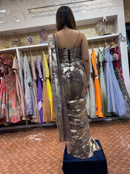 Copper brown corset with simmering saree