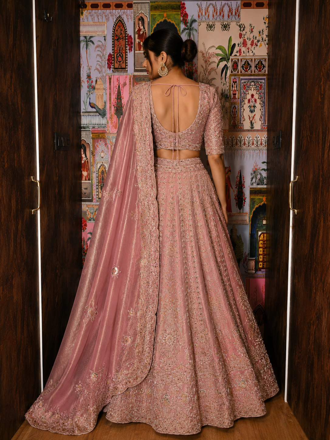 Rose Blush Hand-Embroidered Tissue Lehenga Set
