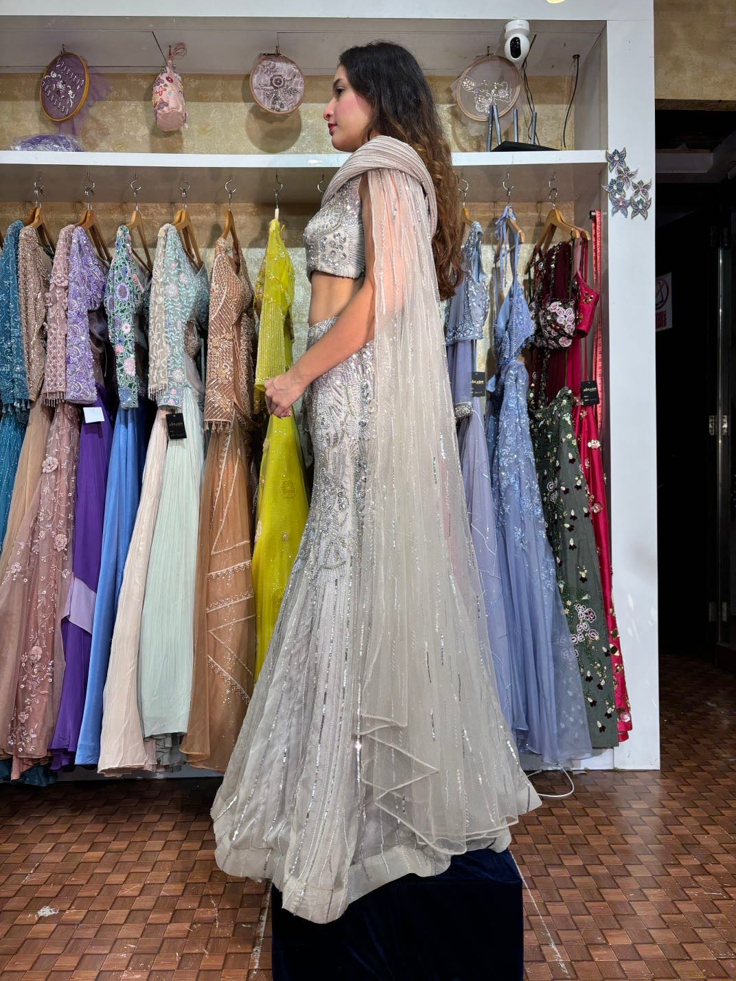 Grey silver fish cut Lehenga