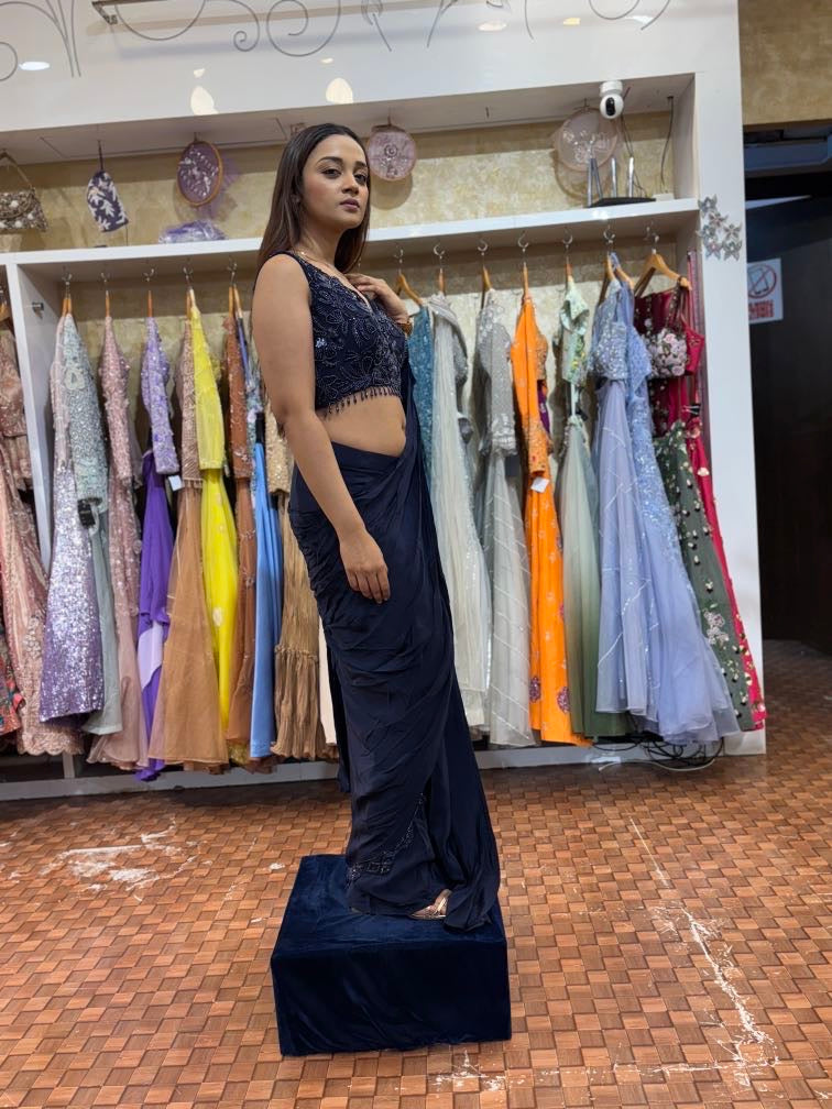 Midnight blue pleated saree