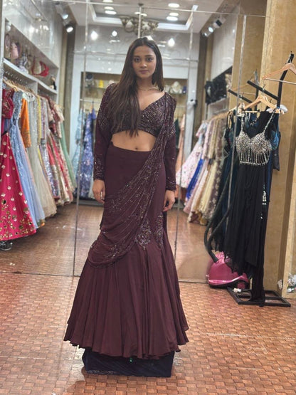 Deep wine fish cut Lehenga