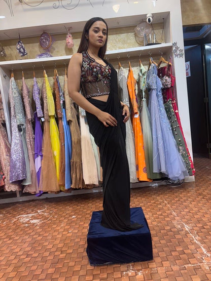 Black corset blouse and black imported Lycra saree