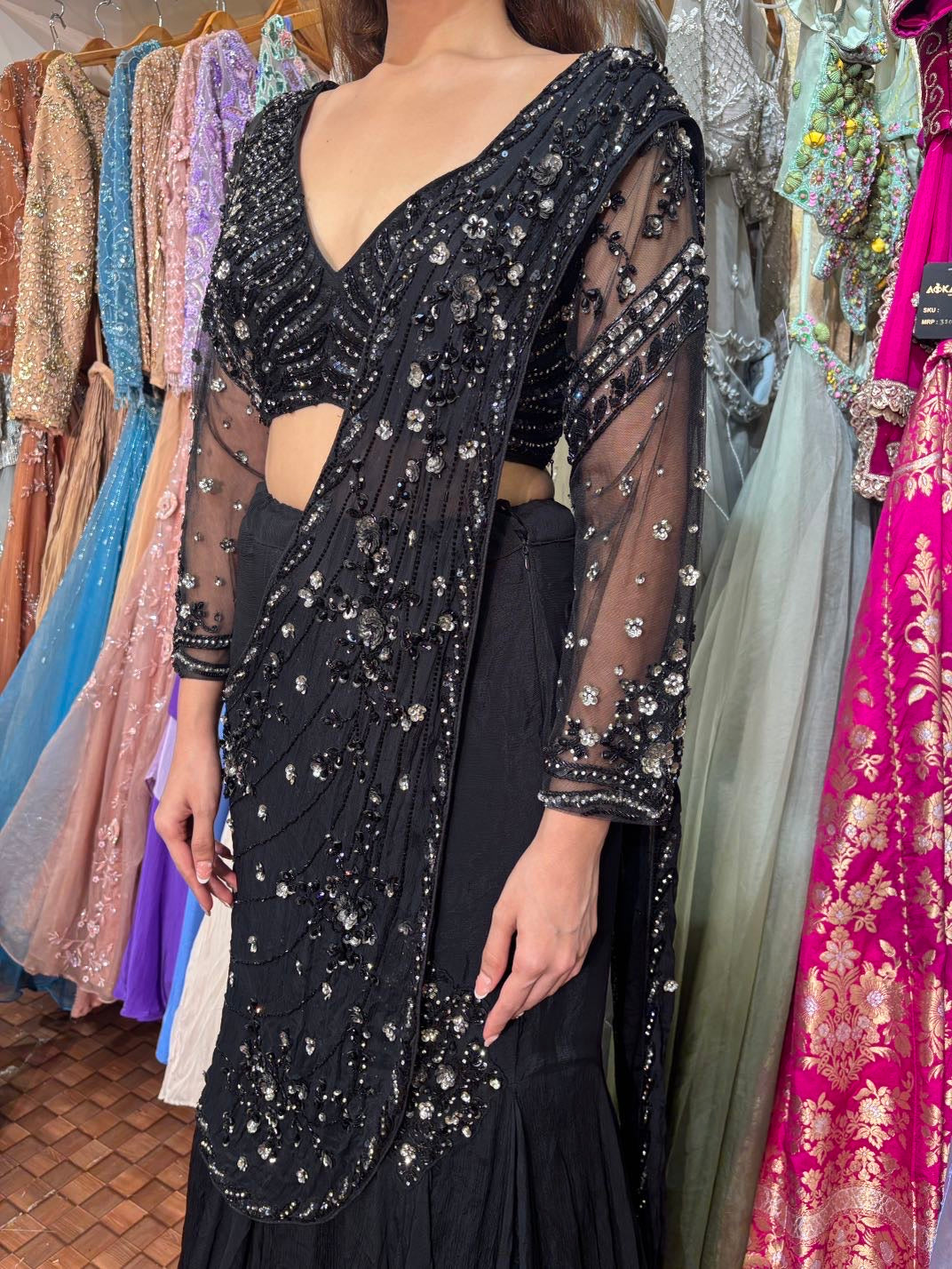 Black fish cut Lehenga