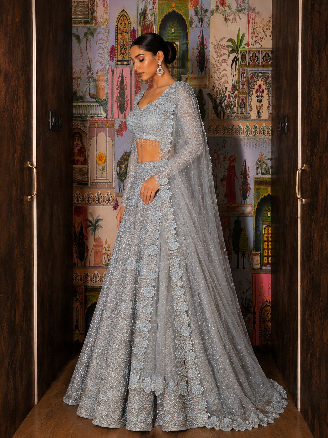 Celestial Ice Blue Net Lehenga Set