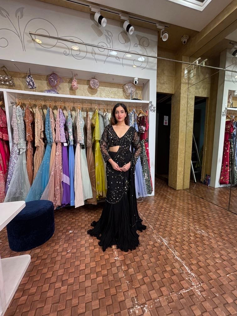 Black fish cut Lehenga