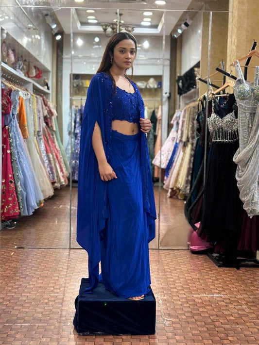 Electric blue drape skirt top and cape