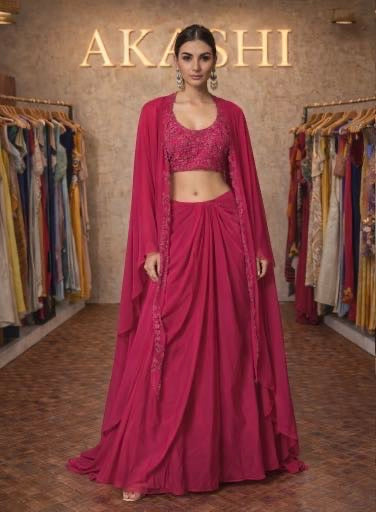 Rani pink drape skirt and top with cape