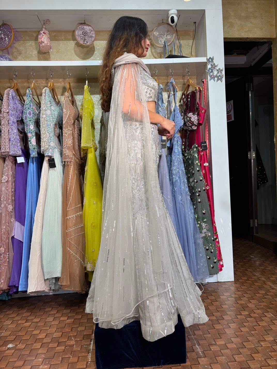 Grey silver fish cut Lehenga