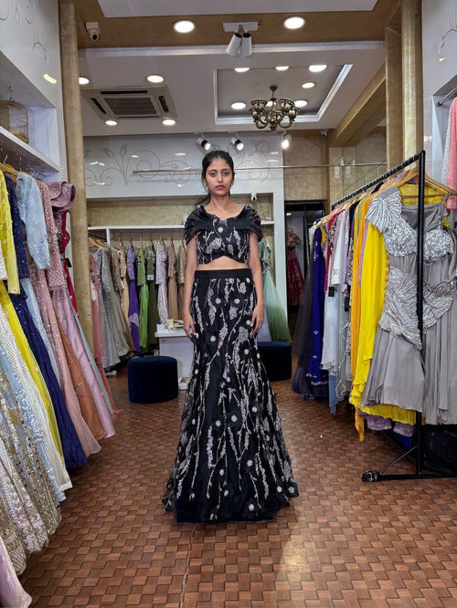 Black fish cut lehenga