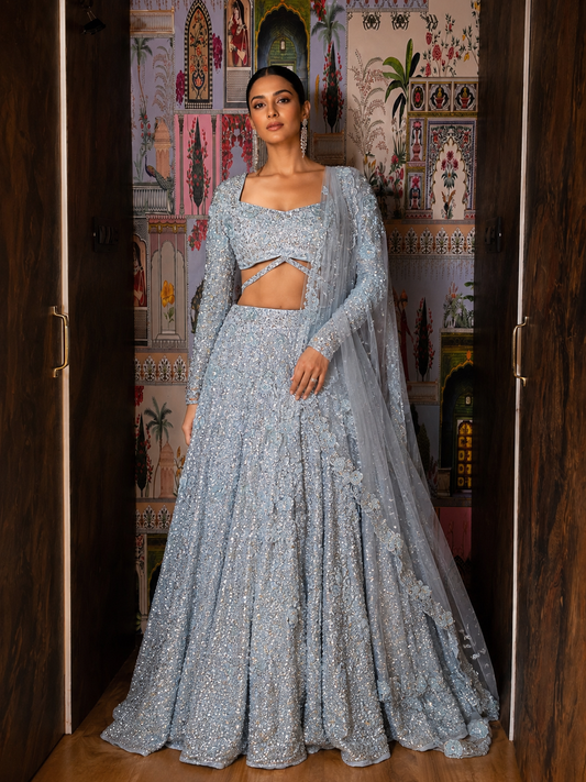 Celestial Ice Blue Net Lehenga Set