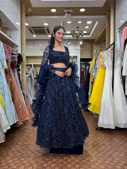 Neck blue handwork Lehenga