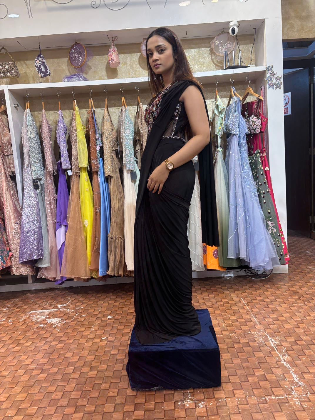 Black corset blouse and black imported Lycra saree