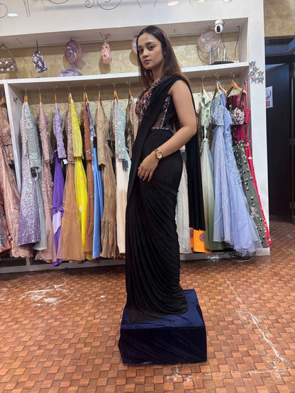 Black corset blouse and black imported Lycra saree