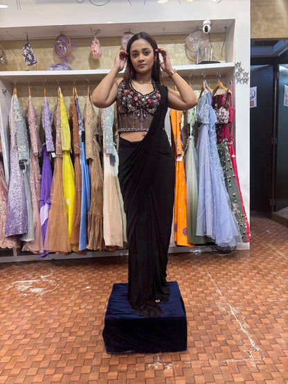 Black corset blouse and black imported Lycra saree