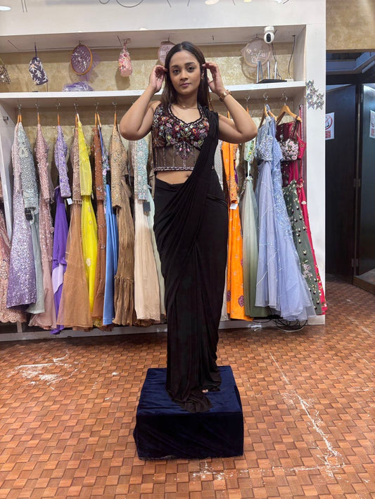Black corset blouse and black imported Lycra saree