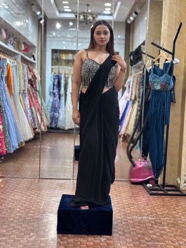 Black saree with corset blouse