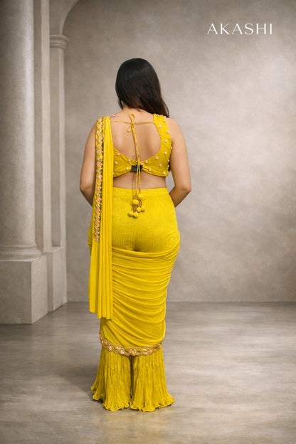 Acrylic Work Pant Saree with Heavy Embellished Pallu Border