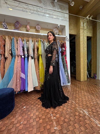 Black fish cut Lehenga