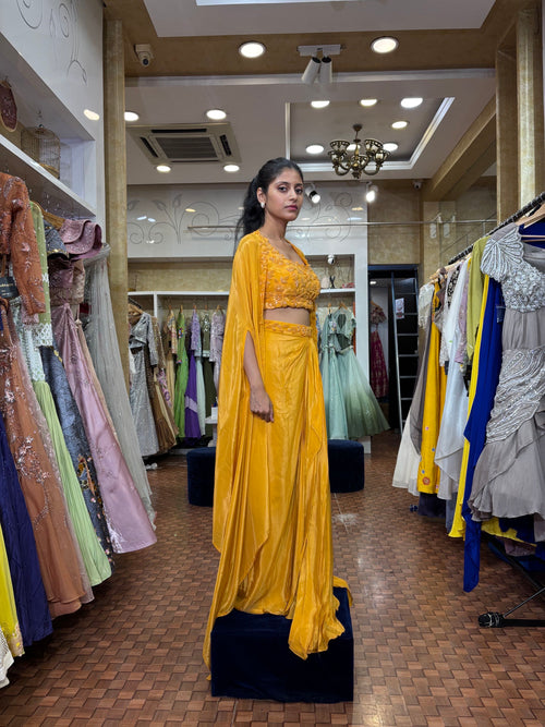 Yellow indowestern drape skirt