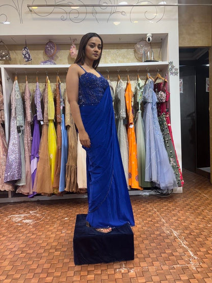 Electric blue corset saree