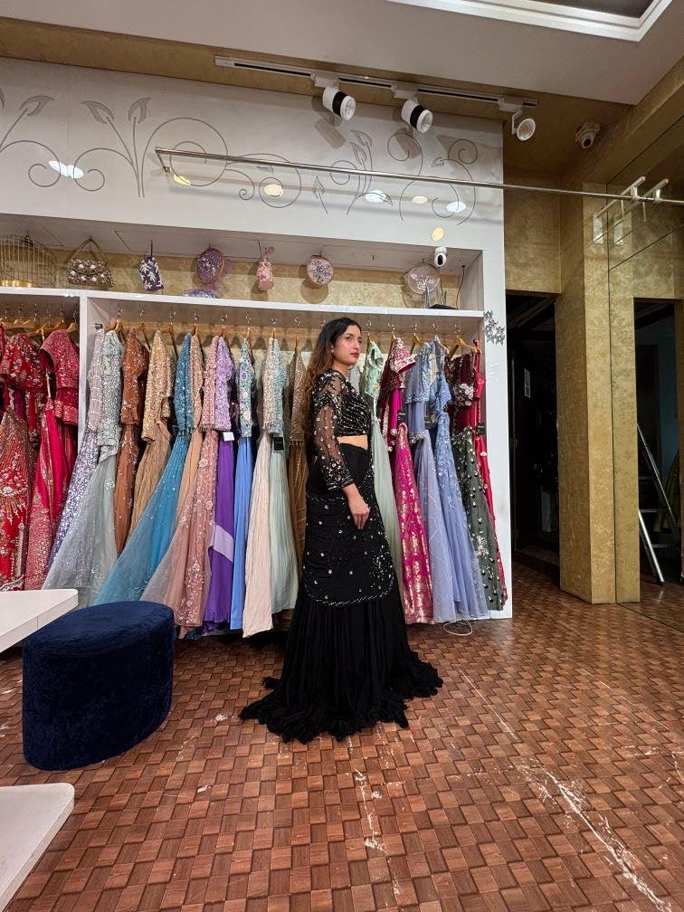 Black fish cut Lehenga