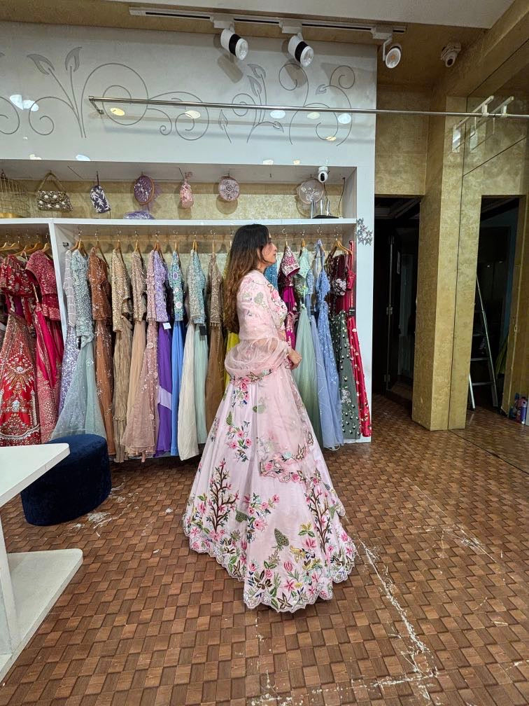 Pink multicolour embroidered Lehenga