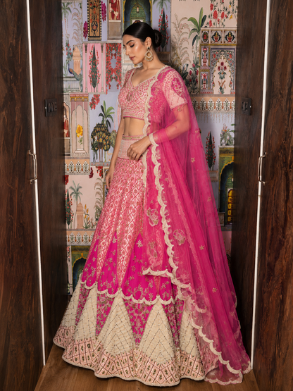 Blush Bloom Hand-Embroidered Raw Silk Lehenga Set