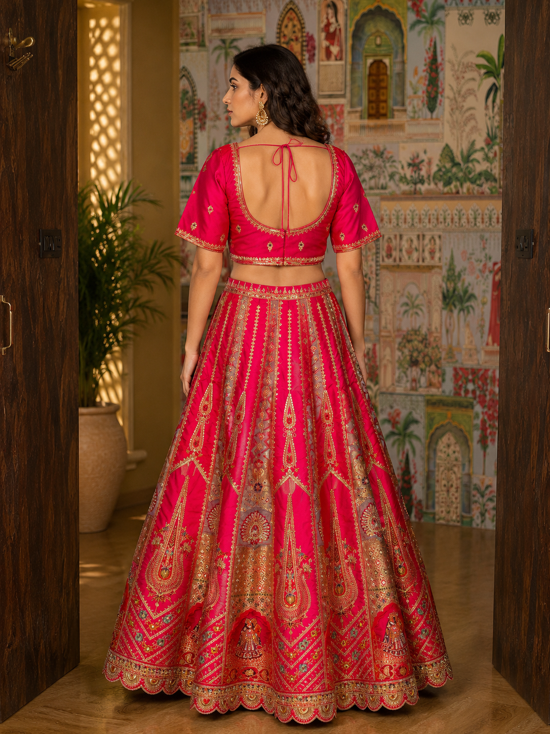Crimson Elegance Hand & Machine Embroidered Lehenga Set