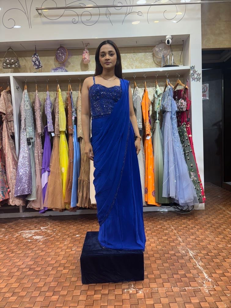 Electric blue corset saree