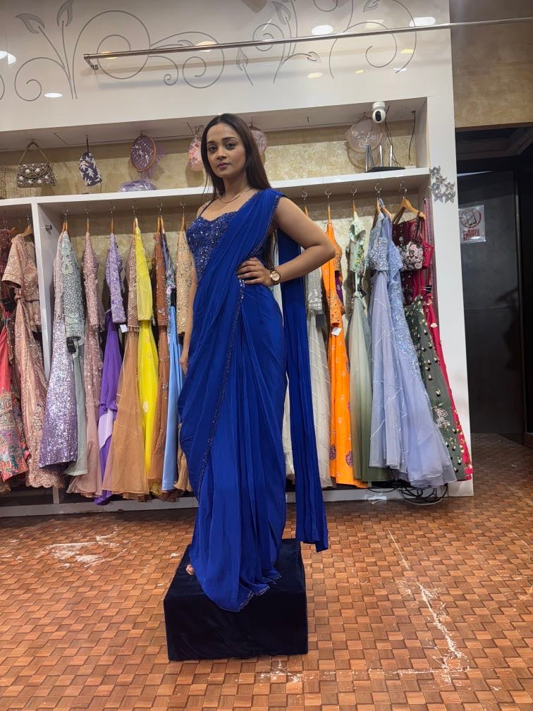 Electric blue corset saree