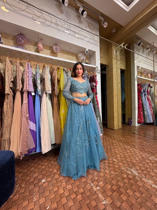 Teal blue lehenga