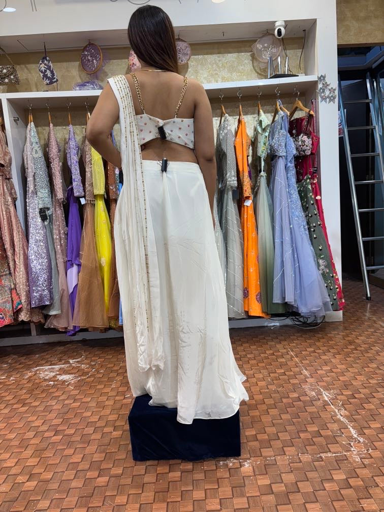 Off white multicolour embroidered indowestern