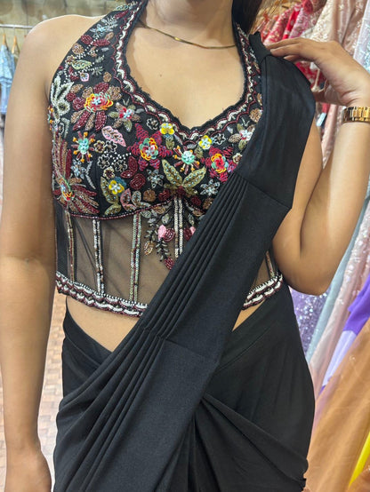 Black corset blouse and black imported Lycra saree