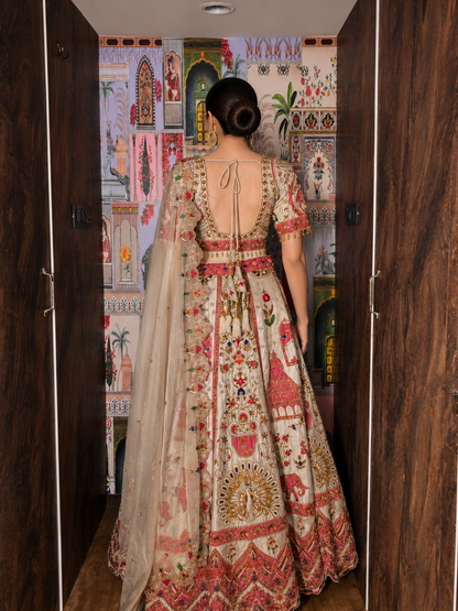 Ivory Heritage Hand-Embroidered Raw Silk Lehenga Set