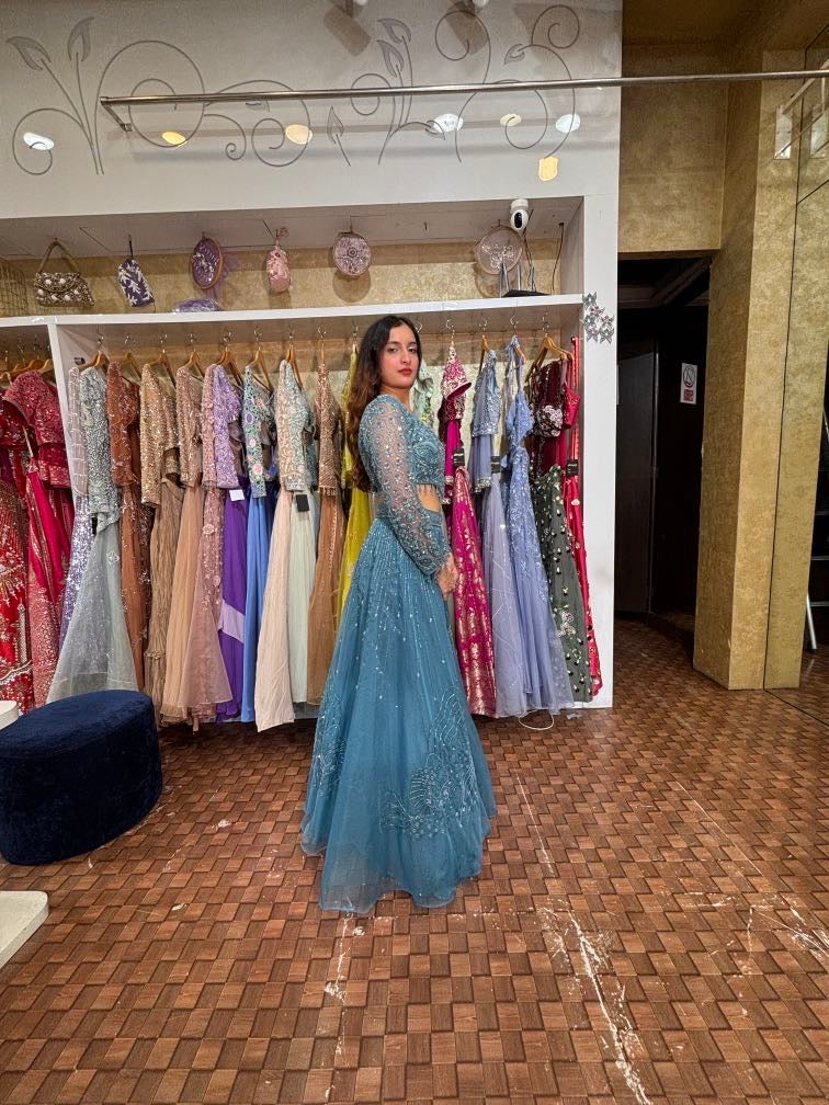 Teal blue lehenga
