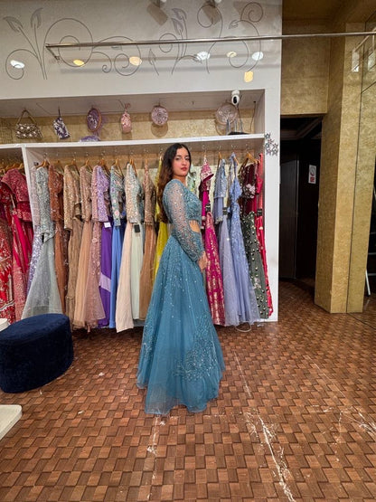 Teal blue lehenga