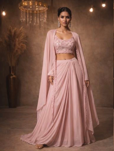 Drape skirt and cape in Soft pink colour