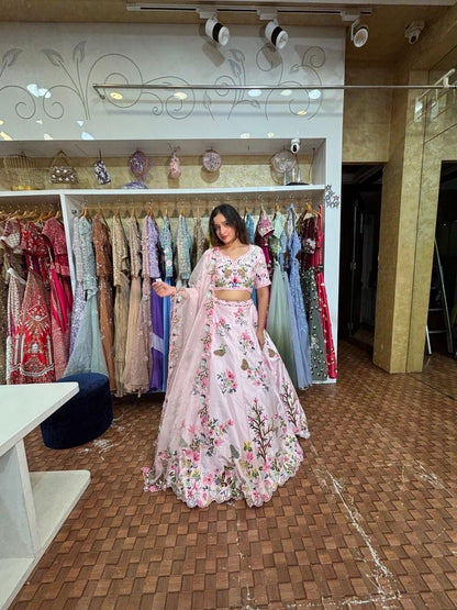 Pink multicolour embroidered Lehenga