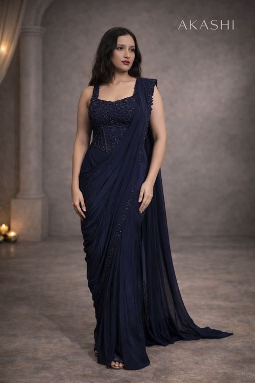 Electric blue saree with corset blouse
