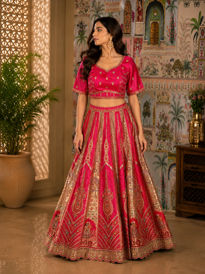Crimson Elegance Hand & Machine Embroidered Lehenga Set