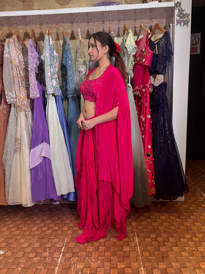 Rani pink drape skirt and top with cape