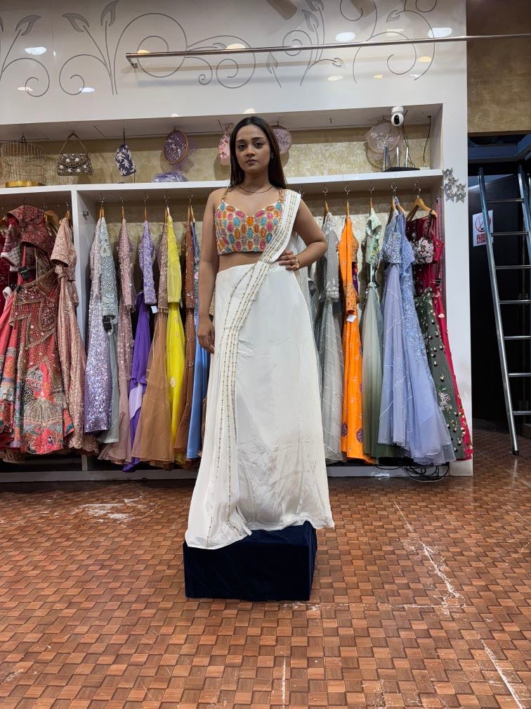 Off white multicolour embroidered indowestern