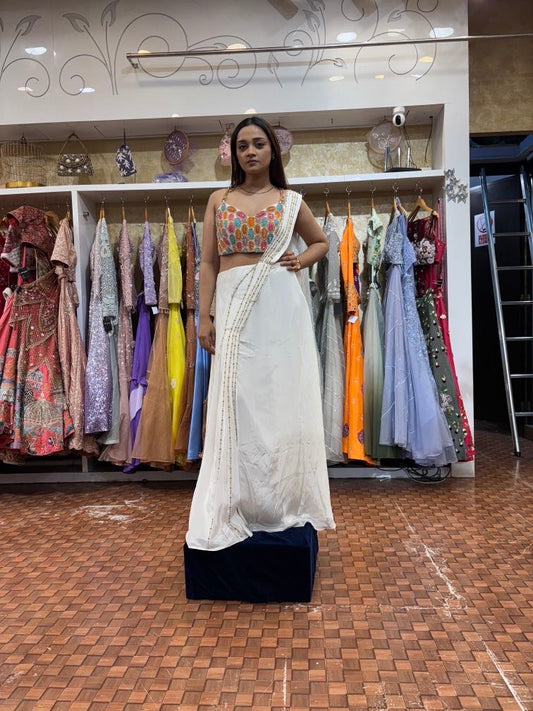 Off white multicolour embroidered indowestern