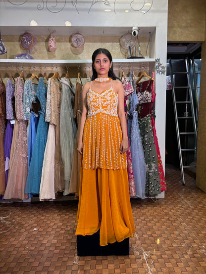 Orange colour plazo with peplum top