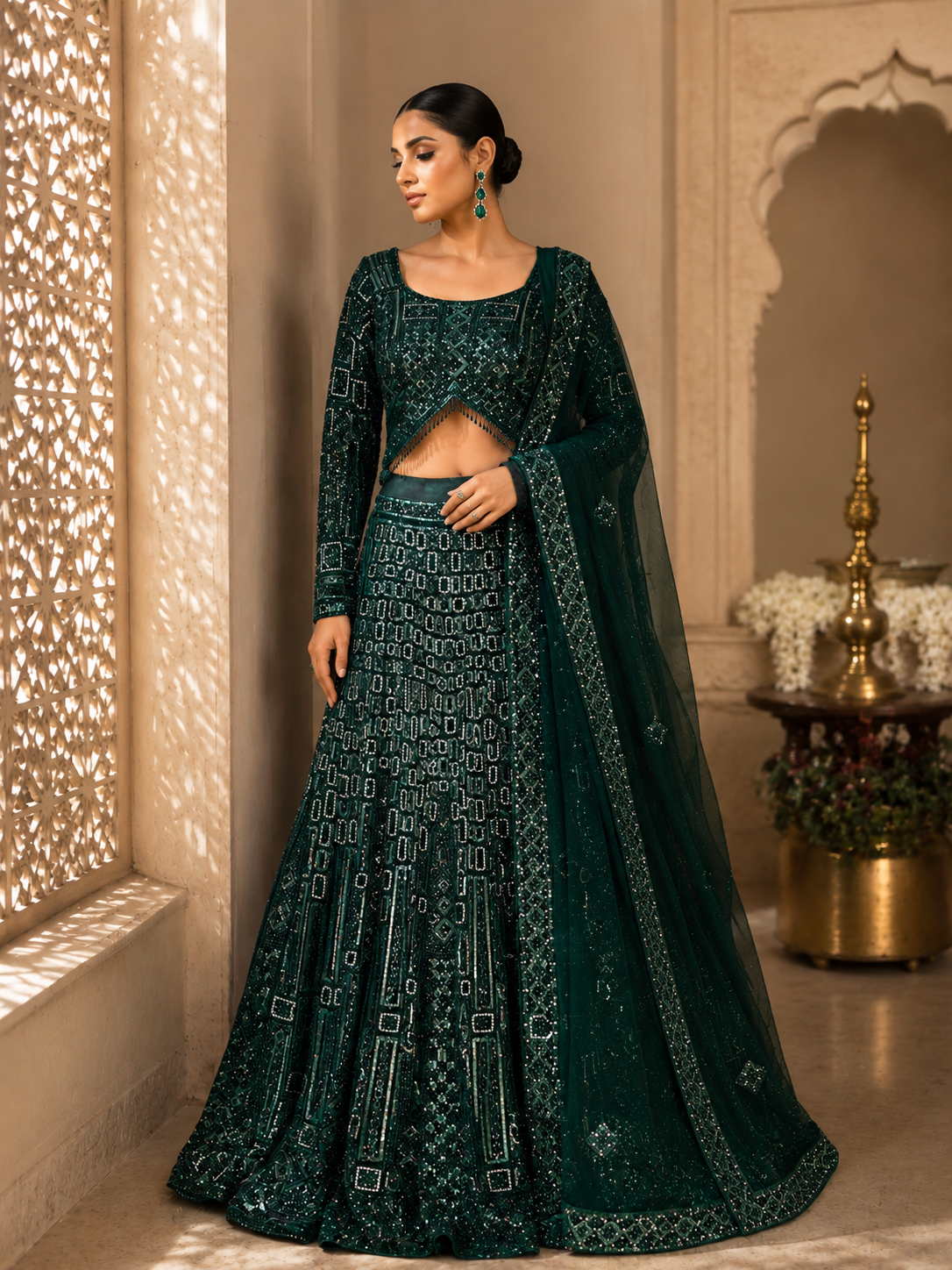 Emerald Royale Hand-Embroidered Lehenga Set