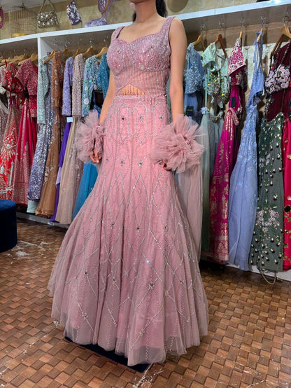 Onion pink fishcut Lehenga