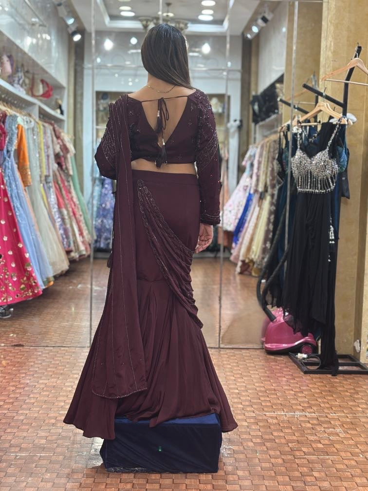 Deep wine fish cut Lehenga